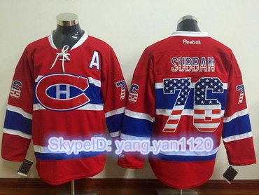 Canadiens #76 P.K Subban Red USA Flag Fashion Stitched NHL Jersey