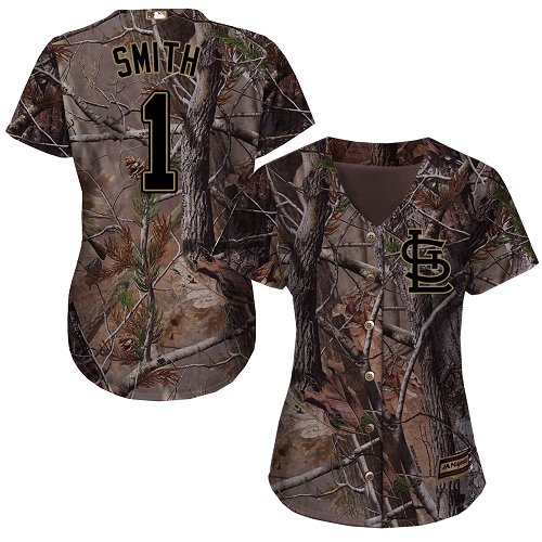 Cardinals #1 Ozzie Smith Camo Realtree Collection Cool Base Women's Stitched Baseball Jersey Cardinals #1 Ozzie Smith Camo Realtree Collection Cool Base Women's Stitched Baseball Jersey