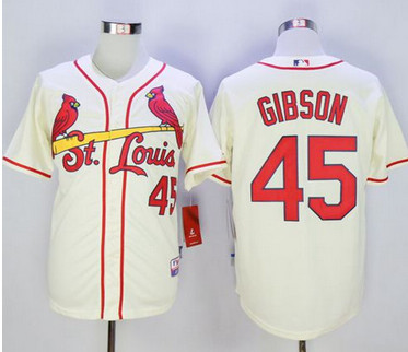 Cardinals #45 Bob Gibson Cream Cool Base Stitched MLB Jersey