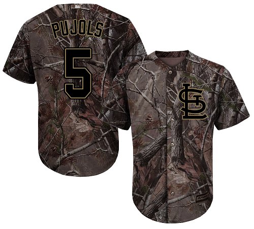 Cardinals #5 Albert Pujols Camo Realtree Collection Cool Base Stitched Baseball Jersey