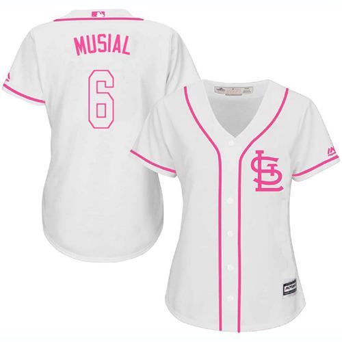 Cardinals #6 Stan Musial White Pink Fashion Women's Stitched MLB Jersey