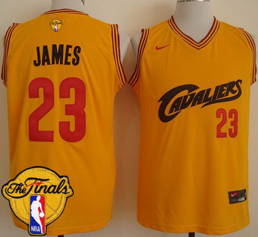 Cavaliers #23 LeBron James Gold Nike Throwback The Finals Patch Stitched NBA Jersey