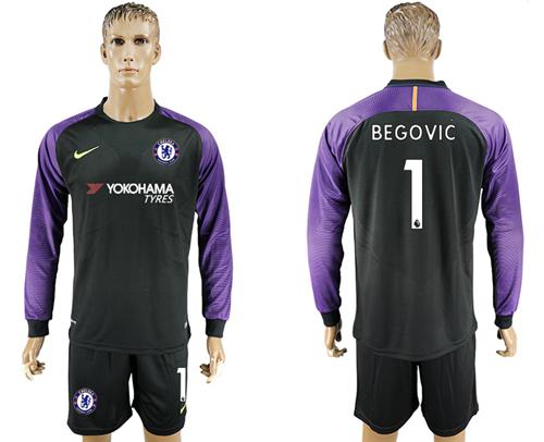 Chelsea #1 Begovic Black Goalkeeper Long Sleeves Soccer Club Jersey