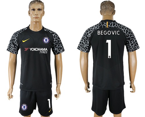 Chelsea #1 Begovic Black Goalkeeper Soccer Club Jersey