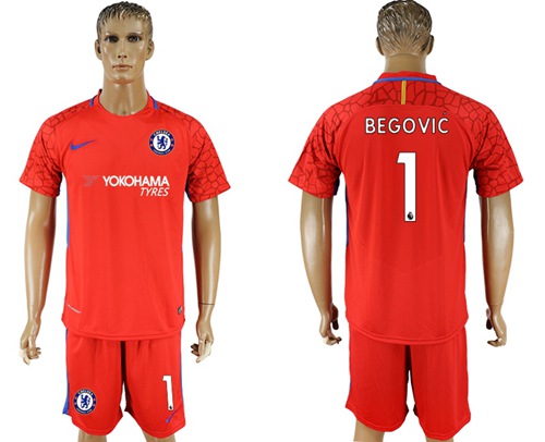 Chelsea #1 Begovic Red Goalkeeper Soccer Club Jersey