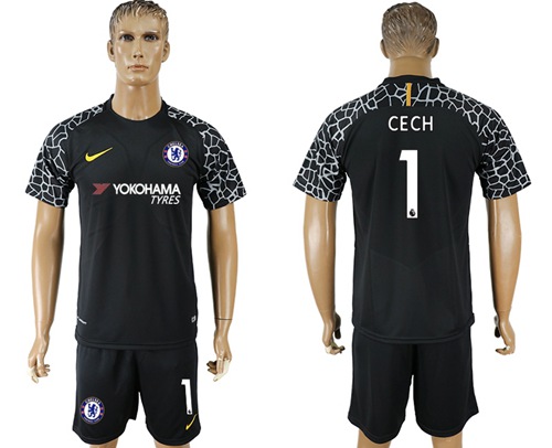 Chelsea #1 Cech Black Goalkeeper Soccer Club Jersey