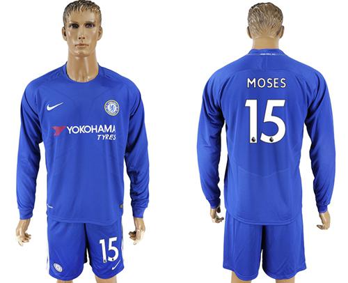 Chelsea #15 Moses Home Long Sleeves Soccer Club Jersey Chelsea #15 Moses Home Long Sleeves Soccer Club Jersey