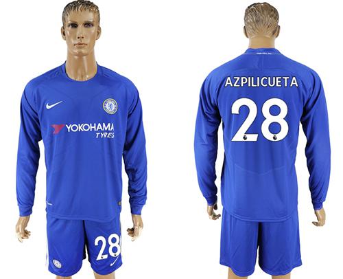 Chelsea #28 Azpilicueta Home Long Sleeves Soccer Club Jersey Chelsea #28 Azpilicueta Home Long Sleeves Soccer Club Jersey