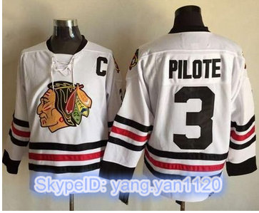 Chicago Blackhawks #3 Pierre Pilote White CCM Throwback Stitched NHL Jersey