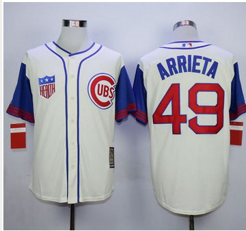 Chicago Cubs #49 Jake Arrieta Cream Blue 1942 Turn Back The Clock Stitched MLB Jersey