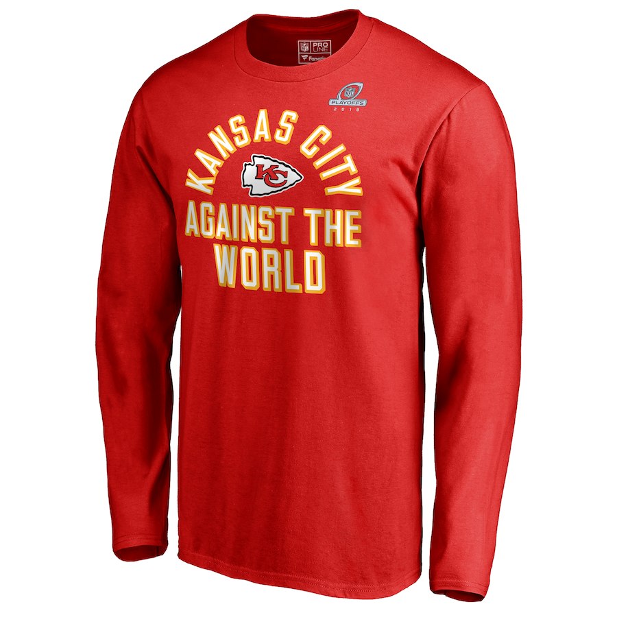 Chiefs Red 2018 NFL Playoffs Against The World Men's Long Sleeve T-Shirt Chiefs Red 2018 NFL Playoffs Against The World Men's Long Sleeve T-Shirt