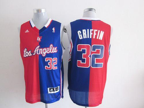 Clippers #32 Blake Griffin Red Blue Split Fashion Stitched NBA Jersey