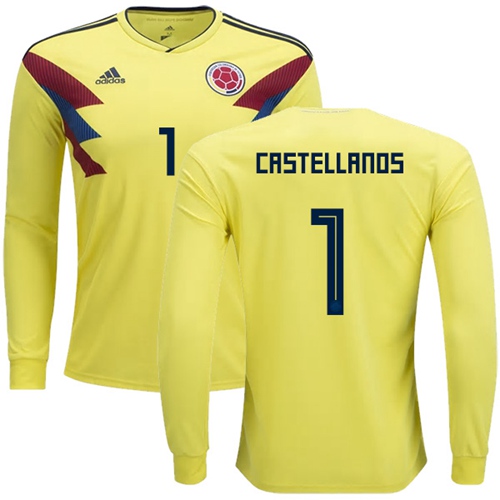 Colombia #1 Castellanos Home Long Sleeves Soccer Country Jersey Colombia #1 Castellanos Home Long Sleeves Soccer Country Jersey