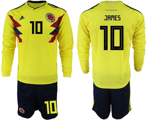 Colombia #10 James Home Long Sleeves Soccer Country Jersey