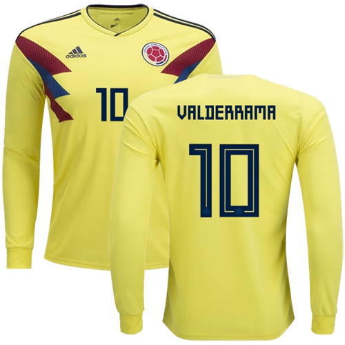 Colombia #10 Valderrama Home Long Sleeves Soccer Country Jersey Colombia #10 Valderrama Home Long Sleeves Soccer Country Jersey