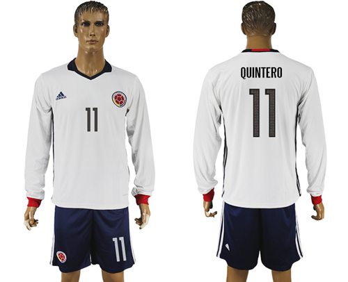 Colombia #11 Quintero Away Long Sleeves Soccer Country Jersey Colombia #11 Quintero Away Long Sleeves Soccer Country Jersey