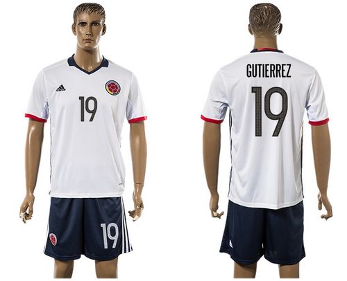 Colombia #19 Gutierrez Away Soccer Country Jersey Colombia #19 Gutierrez Away Soccer Country Jersey