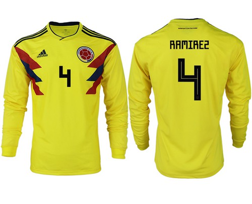Colombia #4 Ramirez Home Long Sleeves Soccer Country Jersey Colombia #4 Ramirez Home Long Sleeves Soccer Country Jersey