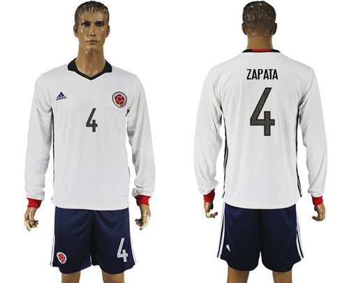 Colombia #4 Zapata Away Long Sleeves Soccer Country Jersey Colombia #4 Zapata Away Long Sleeves Soccer Country Jersey