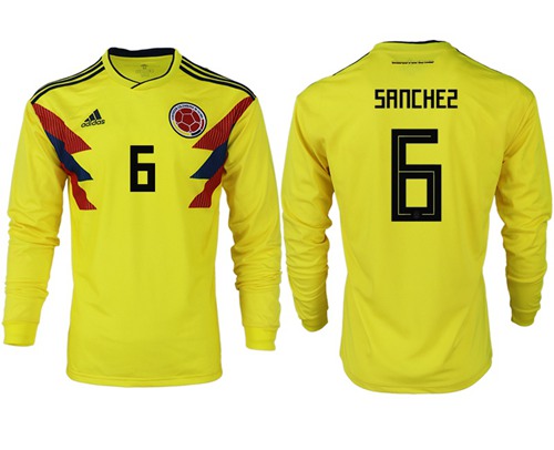 Colombia #6 Sanchez Home Long Sleeves Soccer Country Jersey Colombia #6 Sanchez Home Long Sleeves Soccer Country Jersey