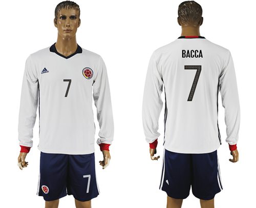 Colombia #7 Bacca Away Long Sleeves Soccer Country Jersey