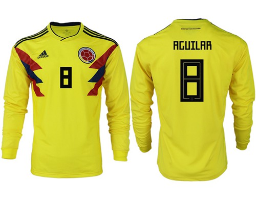 Colombia #8 Aguilar Home Long Sleeves Soccer Country Jersey Colombia #8 Aguilar Home Long Sleeves Soccer Country Jersey