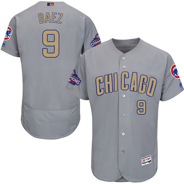 Cubs #10 Javier Baez World Series Champions Gold Program Flexbase Jersey