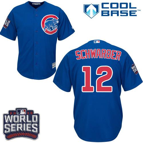 Cubs #12 Kyle Schwarber Blue Alternate 2016 World Series Bound Stitched Youth MLB Jersey