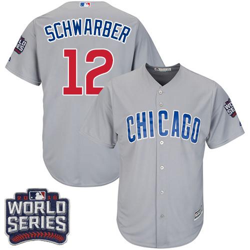 Cubs #12 Kyle Schwarber Grey Road 2016 World Series Bound Stitched Youth MLB Jersey