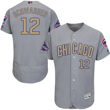 Cubs #12 Kyle Schwarber World Series Champions Gold Program Flexbase Jersey