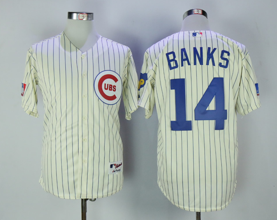 Cubs #14 Ernie Banks Cream 1969 Turn Back The Clcok Jersey