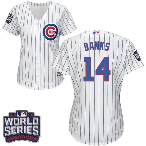 Cubs #14 Ernie Banks White(Blue Strip) Home 2016 World Series Bound Women's Stitched MLB Jersey