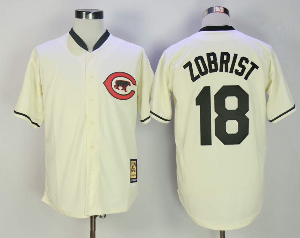 Cubs #18 Ben Zobrist Cream Throwback Jersey