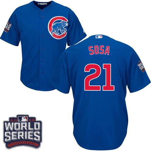 Cubs #21 Sammy Sosa Blue Alternate 2016 World Series Bound Stitched Youth MLB Jersey