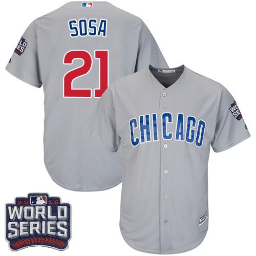 Cubs #21 Sammy Sosa Grey Road 2016 World Series Bound Stitched Youth MLB Jersey