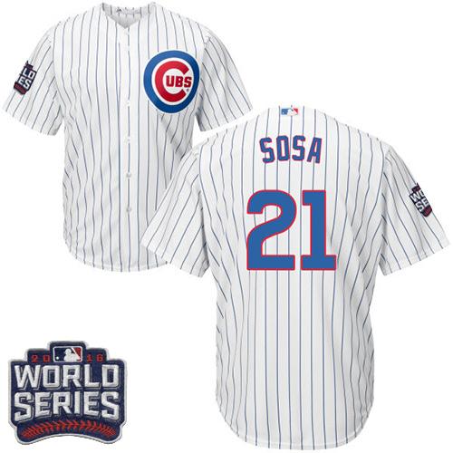Cubs #21 Sammy Sosa White Home 2016 World Series Bound Stitched Youth MLB Jersey