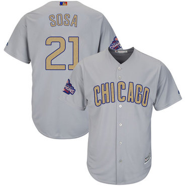 Cubs #21 Sammy Sosa World Series Champions Gold Program Cool Base Jersey