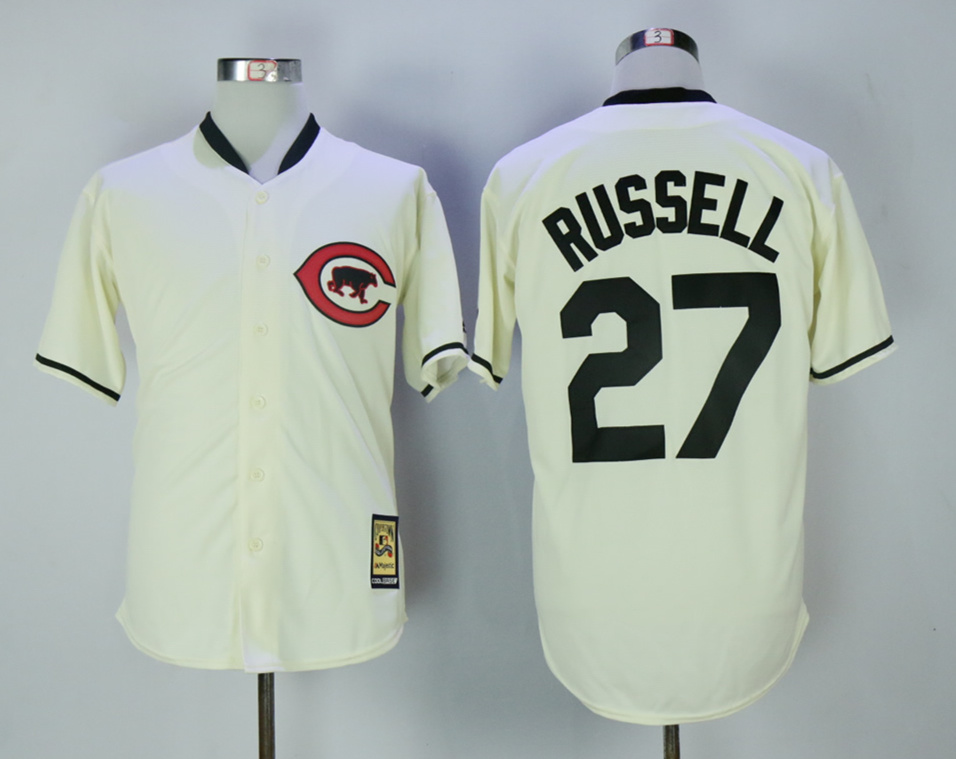 Cubs #27 Addison Russell Cream Throwback Jersey