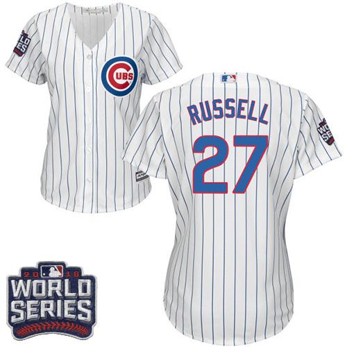 Cubs #27 Addison Russell White(Blue Strip) Home 2016 World Series Bound Women's Stitched MLB Jersey Cubs #27 Addison Russell White(Blue Strip) Home 2016 World Series Bound Women's Stitched MLB Jersey