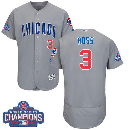 Cubs #3 David Ross Grey Flexbase Authentic Collection Road 2016 World Series Champions Stitched MLB Jersey Cubs #3 David Ross Grey Flexbase Authentic Collection Road 2016 World Series Champions Stitched MLB Jersey