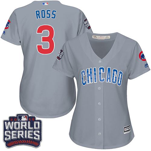 Cubs #3 David Ross Grey Road 2016 World Series Bound Women's Stitched MLB Jersey