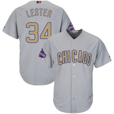 Cubs #34 Jon Lester World Series Champions Gold Program Cool Base Jersey