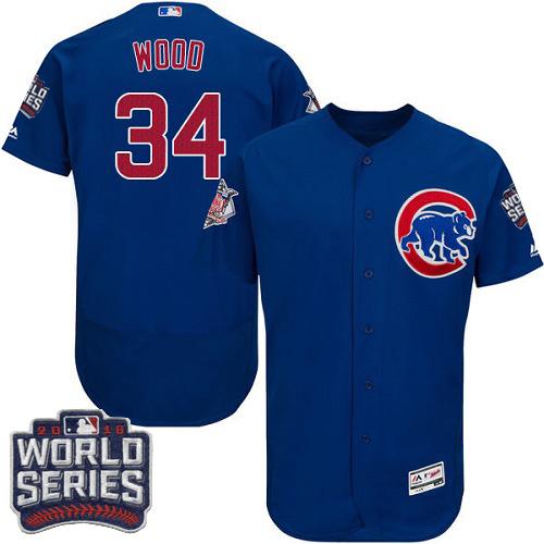 Cubs #34 Kerry Wood Blue Flexbase Authentic Collection 2016 World Series Bound Stitched MLB Jersey
