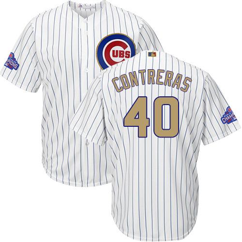 Cubs #40 Willson Contreras White(Blue Strip) 2017 Gold Program Cool Base Stitched Youth MLB Jersey Cubs #40 Willson Contreras White(Blue Strip) 2017 Gold Program Cool Base Stitched Youth MLB Jersey