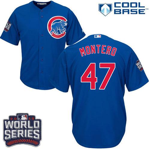 Cubs #47 Miguel Montero Blue Alternate 2016 World Series Bound Stitched Youth MLB Jersey
