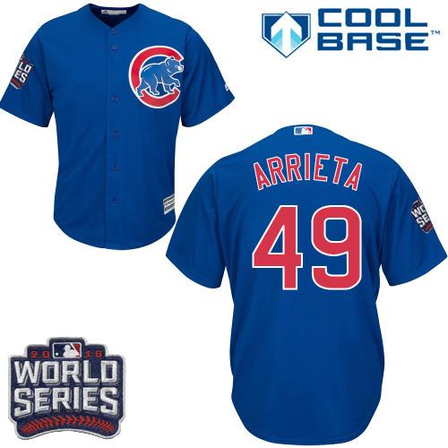 Cubs #49 Jake Arrieta Blue Alternate 2016 World Series Bound Stitched Youth MLB Jersey