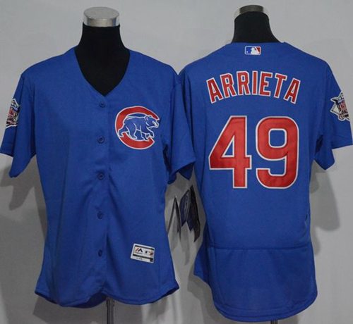 Cubs #49 Jake Arrieta Blue Flexbase Authentic Women's Stitched MLB Jersey Cubs #49 Jake Arrieta Blue Flexbase Authentic Women's Stitched MLB Jersey