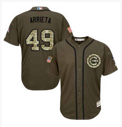 Cubs #49 Jake Arrieta Green Salute to Service Stitched MLB Jersey