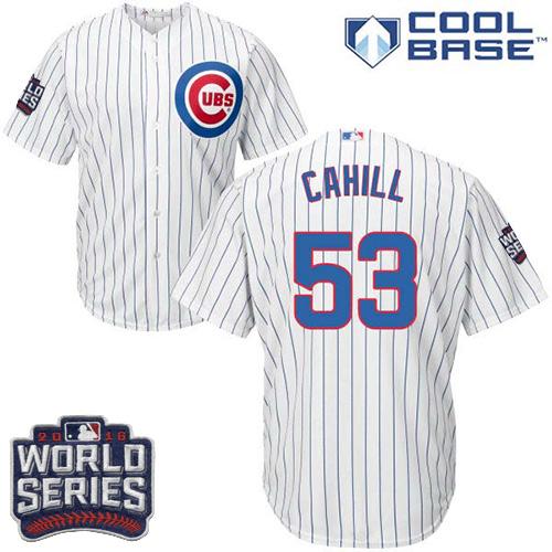 Cubs #53 Trevor Cahill White Home 2016 World Series Bound Stitched Youth MLB Jersey