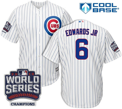 Cubs #6 Edwards Jr White Cool Base  Authentic Collection 2016 World Series Bound Stitched MLB Jersey